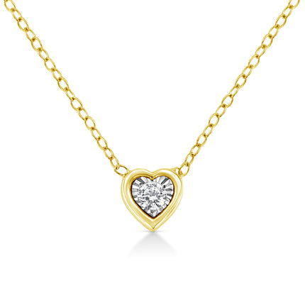 10K Yellow Gold Plated .925 Sterling Silver 1/10 Cttw Miracle Set Round Diamond Square Box Shape 18" Pendant Necklace (K-L Color, I2-I3 Clarity)