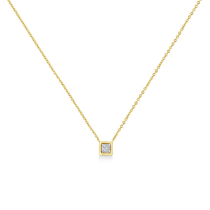 10K Yellow Gold Plated .925 Sterling Silver 1/10 Cttw Miracle Set Round Diamond Square Box Shape 18" Pendant Necklace (K-L Color, I2-I3 Clarity)