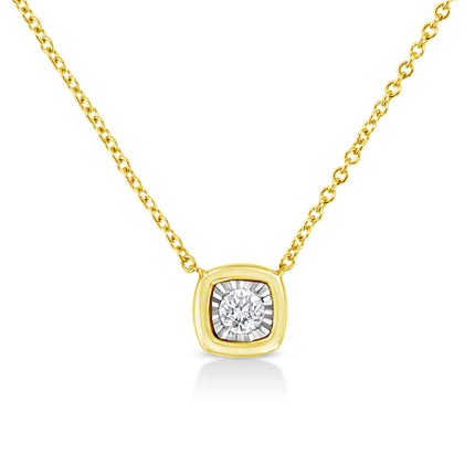 10K Yellow Gold Plated .925 Sterling Silver 1/10 Cttw Miracle Set Round Diamond Square Box Shape 18" Pendant Necklace (K-L Color, I2-I3 Clarity)