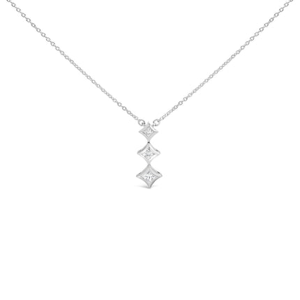 10K White Gold 1/5 Cttw Princess Cut Diamond 3 Stone Drop 18" Pendant Necklace (H-I Color, SI2-I1 Clarity)