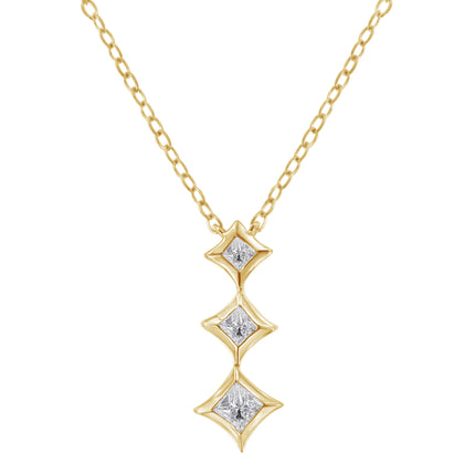 10K White Gold 1/5 Cttw Princess Cut Diamond 3 Stone Drop 18" Pendant Necklace (H-I Color, SI2-I1 Clarity)