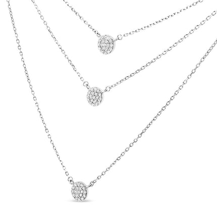 .925 Sterling Silver 1/2 Cttw Round Diamond Medallion Multi-Strand Tri Pendant 18" Necklace (H-I Color, I2-I3 Clarity)