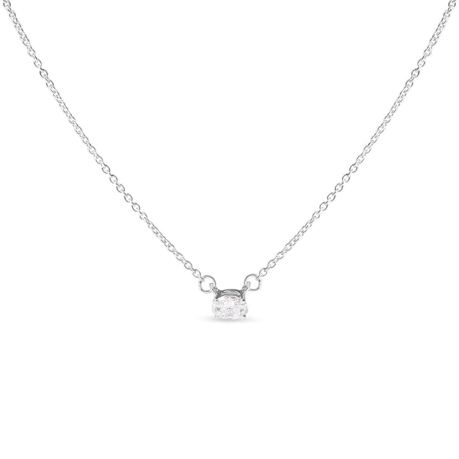 14K White Gold 1/4 Cttw Lab Grown Oval Solitaire Diamond East West 18" Pendant Necklace (G-H Color, VS2-SI1 Clarity)