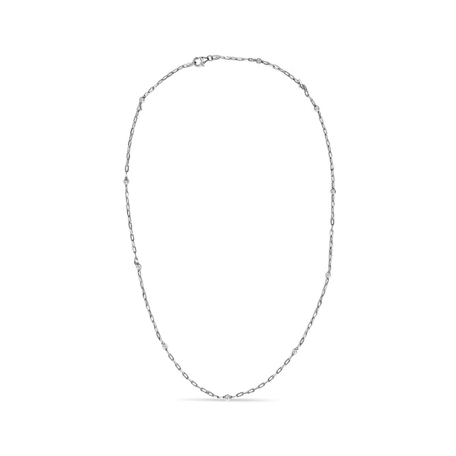 14K White Gold Bezel Set 1.00 Cttw Diamond 11 Station Necklace