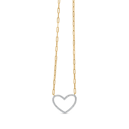 14K Yellow Gold Plated .925 Sterling Silver 1/4 Cttw Diamond Open Heart with Paperclip Chain Pendant Necklace (I-J Color, I2-I3 Clarity) - 18" Inches