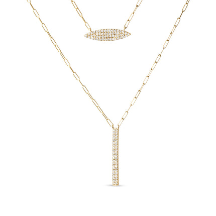 14K Yellow Gold 3/8 Cttw Two-Strand Marquise and Bar Charm Paper Clip Link Pendant Necklace  (I-J Color, I1-I2 Clarity) -18" and 20" Inch Lengths