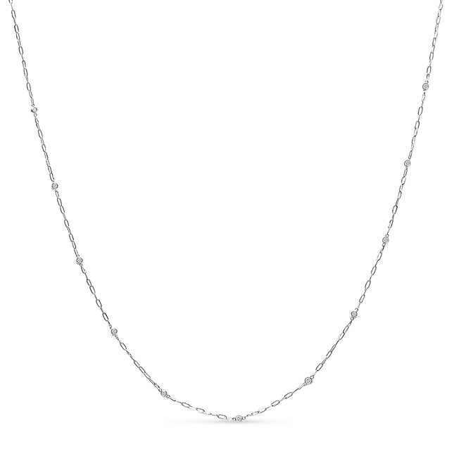 14K White Gold 1/2 Cttw Diamond Bezel Station Paperclip Chain Necklace (H-I Color, SI1-SI2 Clarity) - 18"