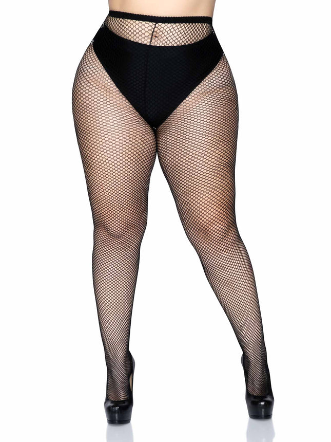 Plus Size Nylon Fishnet Tights - Black - PLUS SIZE