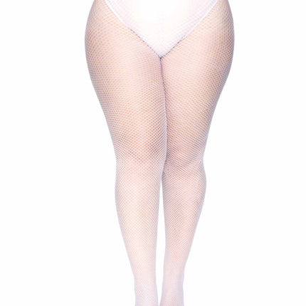 Plus Size Nylon Fishnet Tights - White - PLUS SI
