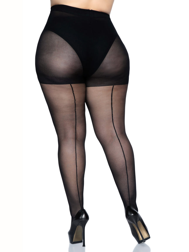 Plus Size Sheer Backseam Tights - Black - 1X-2X