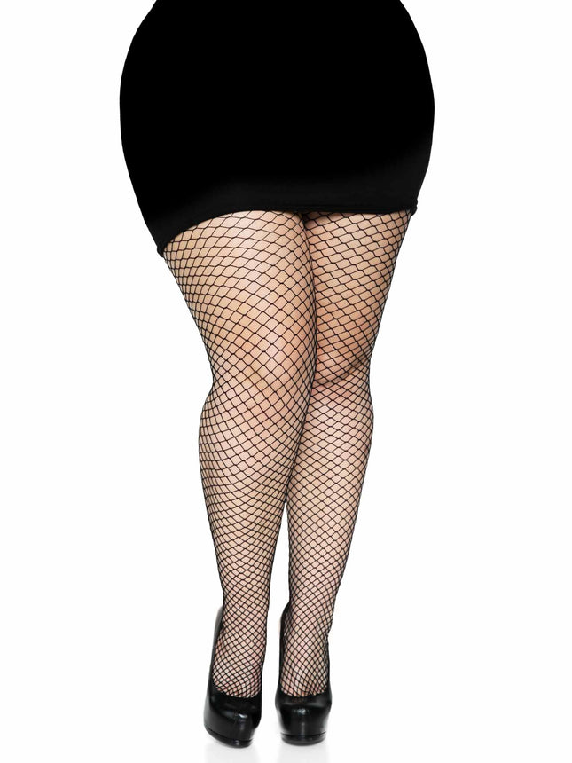 Plus Size Spandex Industrial Net Tights - Black - 1X-2X
