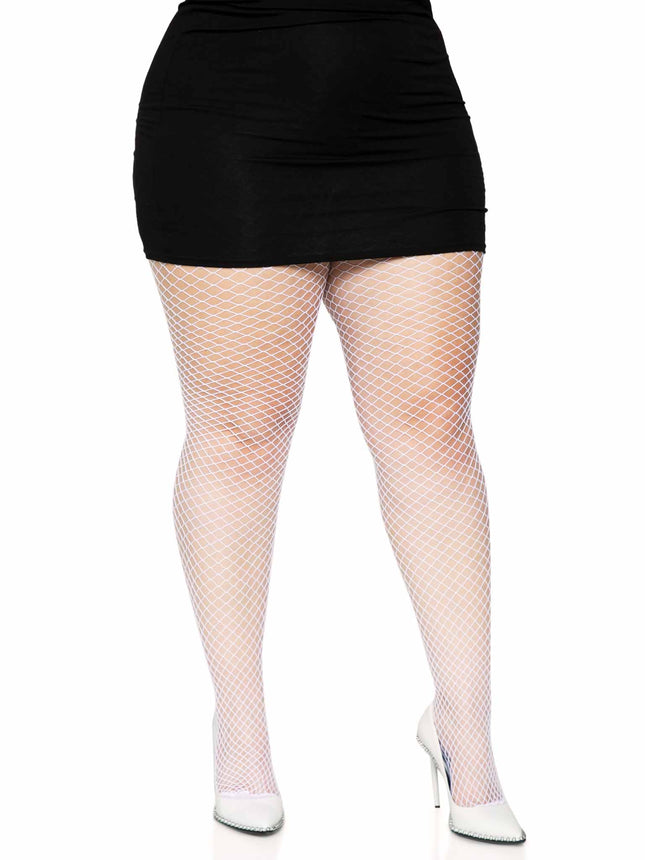 Plus Size Spandex Industrial Net Tights - White - 1X-2X