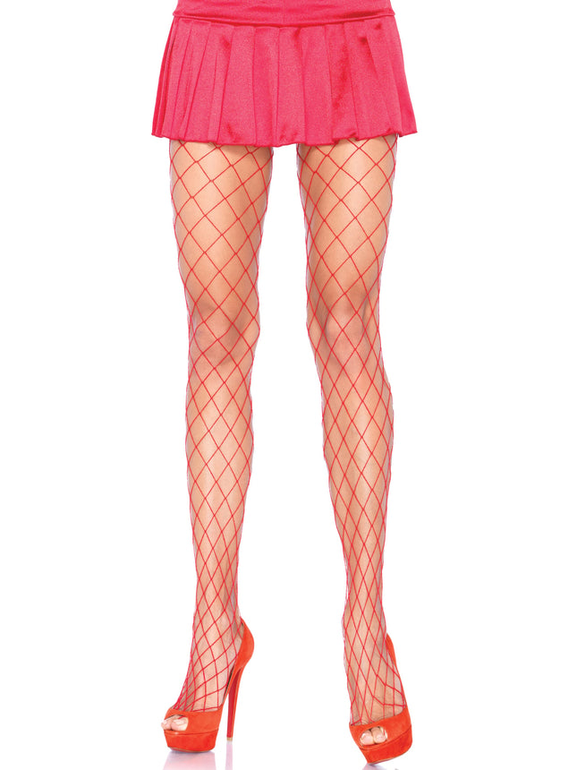 Spandex Diamond Net Tights - Red - O/S