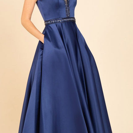 CLEARANCE - Eureka 9010 Embellished Long Prom Dress V-Neck with Pockets (Size L)
