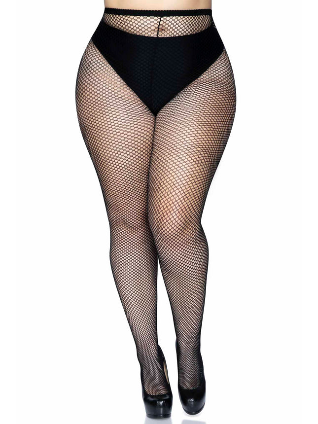 Plus Size Spandex Fishnet Tights - Black - PLUS SIZE