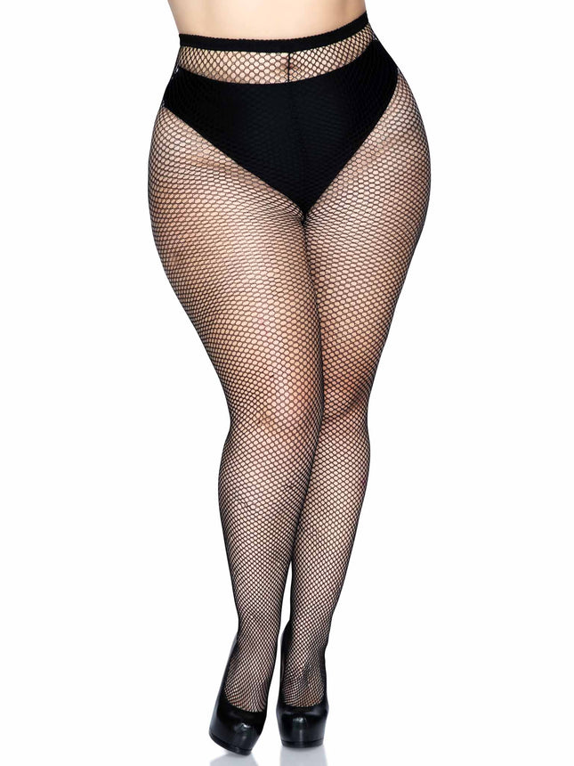 Plus Size Backseam Fishnet Tights - Black - PLUS SIZE