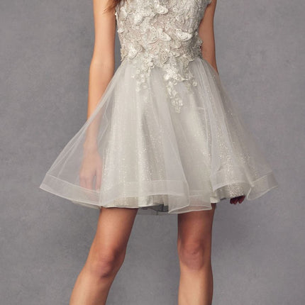 Juliet 902 Short A-Line 3D Butterfly Applique Layered Tulle Gown