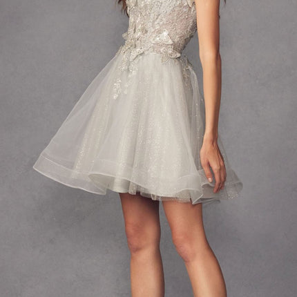 Juliet 902 Short A-Line 3D Butterfly Applique Layered Tulle Gown