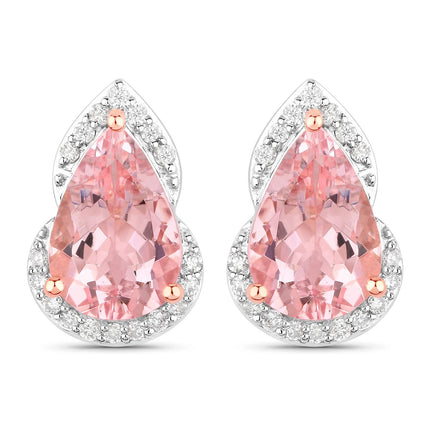 2.37 Carat Genuine Morganite and White Diamond 14K Rose Gold Earrings