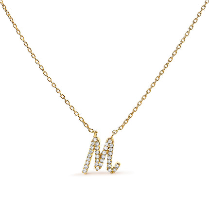 10K White Gold Diamond Accent "A" Initial Script Style Pendant Necklace