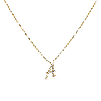 10K White Gold Diamond Accent "A" Initial Script Style Pendant Necklace