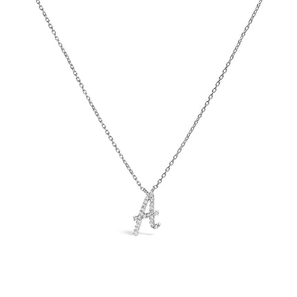 10K White Gold Diamond Accent "A" Initial Script Style Pendant Necklace