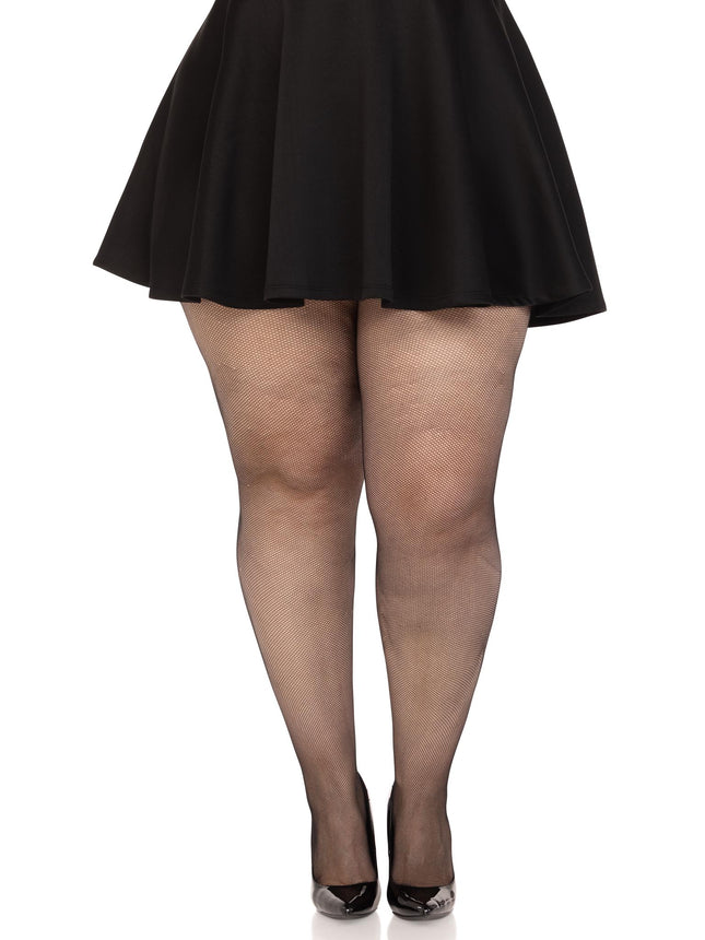 Plus Size Spandex Micro Net Tights - Black - 1X-2X