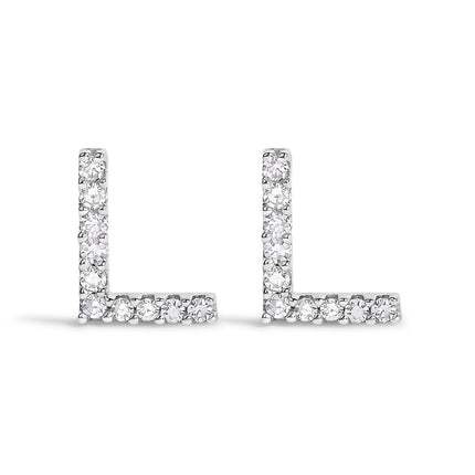 10K White Gold 1/10 Cttw Diamond Initial â€œAâ€ Stud Earring