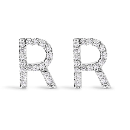 10K White Gold 1/10 Cttw Diamond Initial â€œAâ€ Stud Earring
