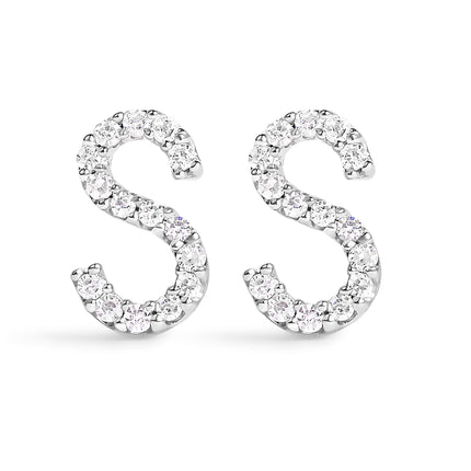10K White Gold 1/10 Cttw Diamond Initial â€œAâ€ Stud Earring