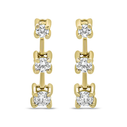 14K Yellow Gold 1/2 Cttw Round Diamond 3 Stone Graduated Linear Drop Past, Present and Future Stud Earrings (H-I Color, SI1-SI2 Clarity)
