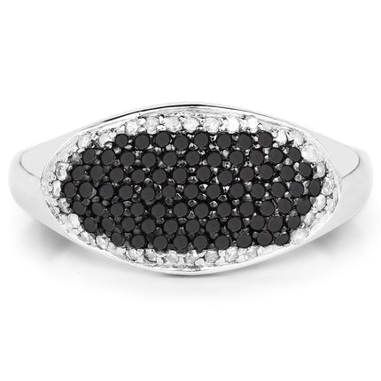 0.46 Carat Genuine Black Diamond and White Diamond .925 Sterling Silver Ring