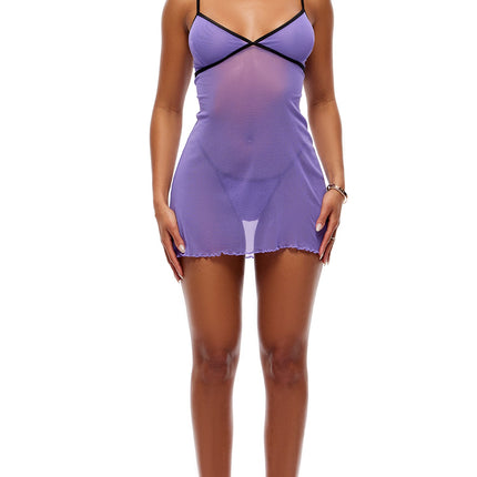 Home Body 2-Piece Sheer Mesh Chemise Set - Purple