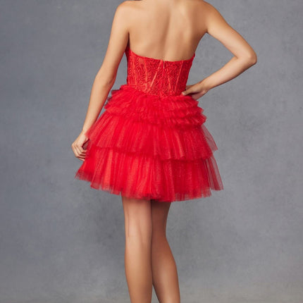 Juliet JT918A Dress Strapless Cocktail Leaf Lace Corset Bodice Ruffle Skirt