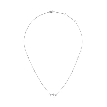 10K White Gold Bezel Set Princess Diamond 3 Stone Kite Shape and Station Necklace (H-I Color, SI2-I1 Clarity) - 18" Inches