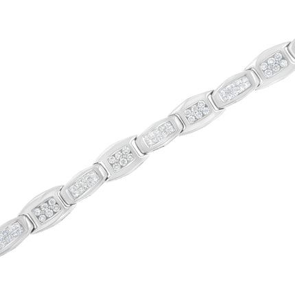 14K White Gold 2-1/2 Cttw Round-Brilliant & Baguette Cut Diamond 7" Alternating Flared Links Tennis Bracelet (H-I Color, SI1-SI2 Clarity)