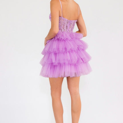 Juliet JT923S Dress Leaf Lace Corset with Ruffle Tulle Skirt