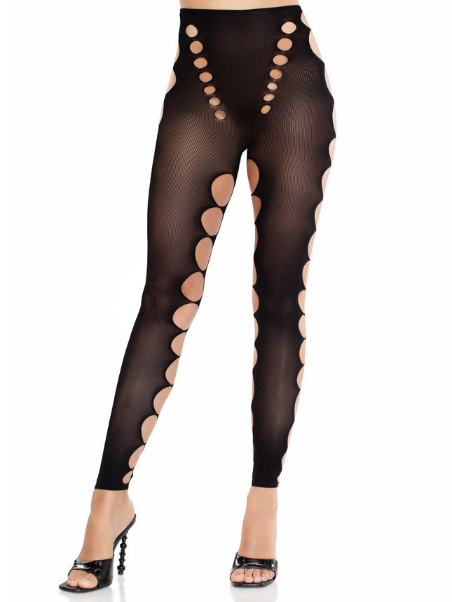 Seamless Opaque Cut-Out Footless Tights - Black - O/S