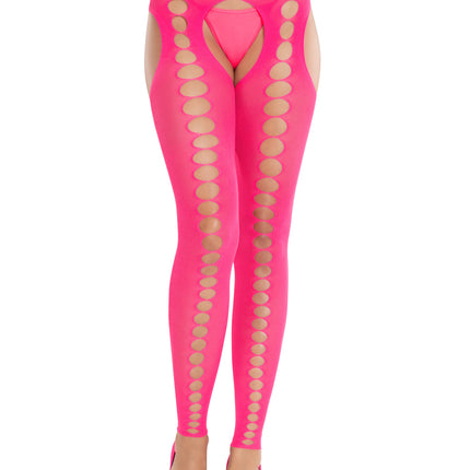 Seamless Opaque Cut-Out Footless Suspender Hose - Neon Pink - O/S