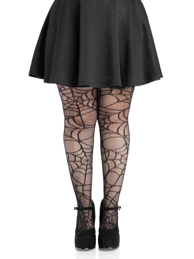 Spiderweb Net Tights - Black - 1X-2X