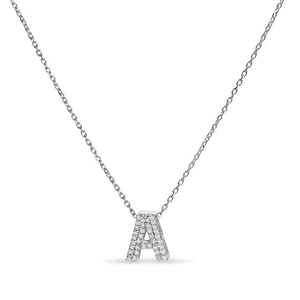 10K White Gold Diamond Accent "A" Initial Bubble Pendant Necklace