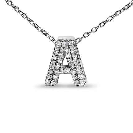 10K White Gold Diamond Accent "A" Initial Bubble Pendant Necklace