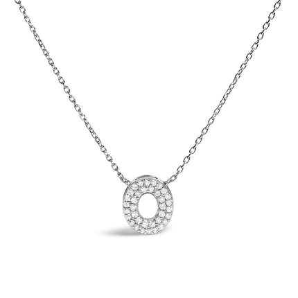 10K White Gold Diamond Accent "A" Initial Bubble Pendant Necklace