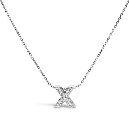 10K White Gold Diamond Accent "A" Initial Bubble Pendant Necklace