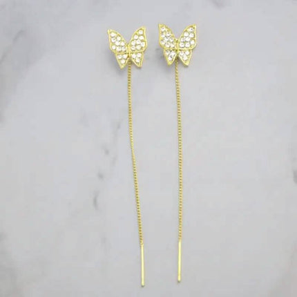 925 Silvery Post Yellow Alloy Butterfly Earrings