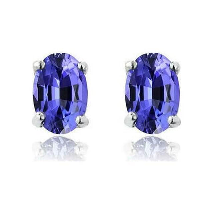 925 Sterling Silver 2.00ct Genuine Tanzanite Oval Stud Earrings