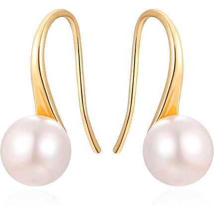 925 Sterling Silver 7.5-8mm White Freshwater Cultured Pearl Dangle Drop Earrings