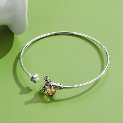 925 Sterling Silver  Bee Shape Cubic Zirconia and Austria Crystal Cuff Bracelet