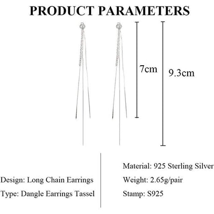 925 Sterling Silver Dangle Chain Tassel Earrings