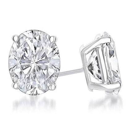 925 Sterling Silver White 4-Prong Basket Oval Stud Earrings